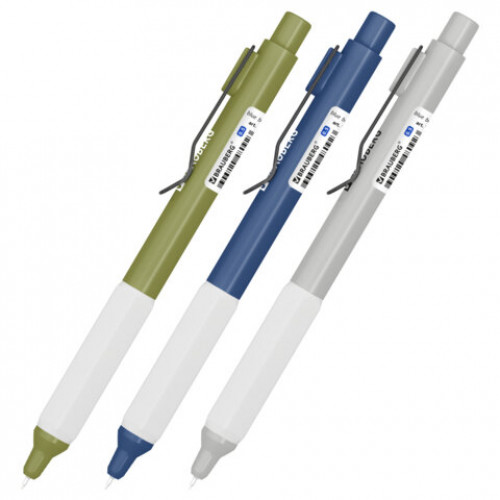 Ручка шариковая автоматическая с грипом BRAUBERG ASSISTANT, СИНЯЯ, пишущий узел 0,5 мм, линия письма 0,35 мм, 144465