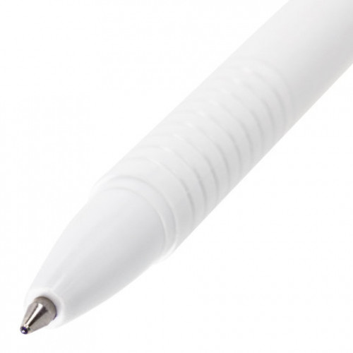 Ручка шариковая масляная автоматическая BRAUBERG White, СИНЯЯ, корпус белый, узел 1 мм, линия письма 0,5 мм, 142713