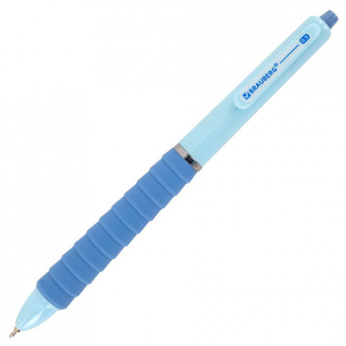 Ручка шариковая автоматическая С УДЛИНЕННЫМ ГРИПОМ BRAUBERG MAXI LONG RT, СИНЯЯ, игольчатый узел 0,5 мм, линия письма 0,35 мм, 144457
