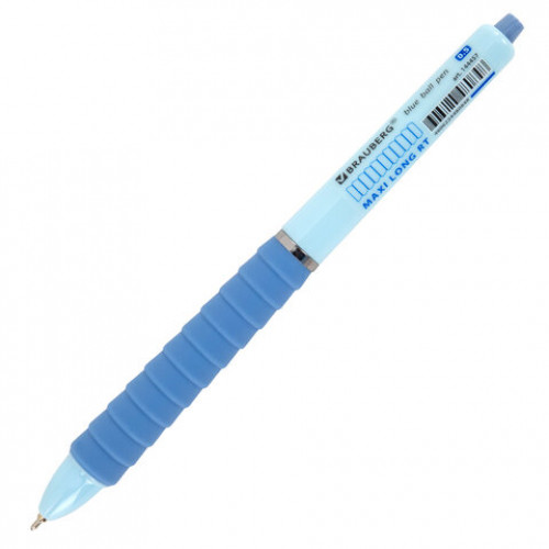 Ручка шариковая автоматическая С УДЛИНЕННЫМ ГРИПОМ BRAUBERG MAXI LONG RT, СИНЯЯ, игольчатый узел 0,5 мм, линия письма 0,35 мм, 144457