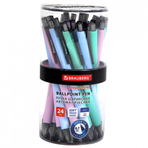 Ручка шариковая автоматическая BRAUBERG VIVID PASTEL, корпус soft-touch, СИНЯЯ, пишущий узел 0,7 мм, линия письма 0,35 мм, 144404
