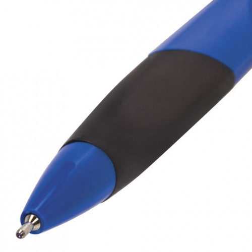 Ручка шариковая масляная автоматическая с грипом BRAUBERG Booster, СИНЯЯ, трехгранная, узел 0,7 мм, линия письма 0,35 мм, 142483