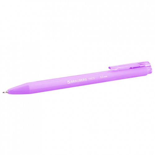 Ручка шариковая автоматическая BRAUBERG TRIOS PASTEL COLOR, СИНЯЯ, корпус ассорти, пишущий узел 0,5 мм, линия письма 0,3 мм, 144496