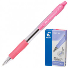 Ручка шариковая масляная автоматическая с грипом PILOT Super Grip, СИНЯЯ, розовые детали, линия письма 0,32 мм, BPGP-10R-F