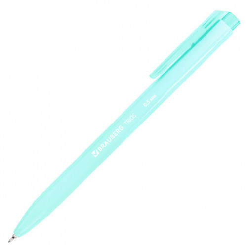 Ручка шариковая автоматическая BRAUBERG TRIOS PASTEL COLOR, СИНЯЯ, корпус ассорти, пишущий узел 0,5 мм, линия письма 0,3 мм, 144496