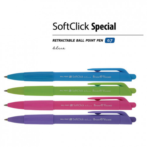 Ручка шариковая автоматическая BRUNO VISCONTI SoftClick, СИНЯЯ, Special, ассорти, узел 0,7 мм, линия письма 0,5 мм, 20-0103