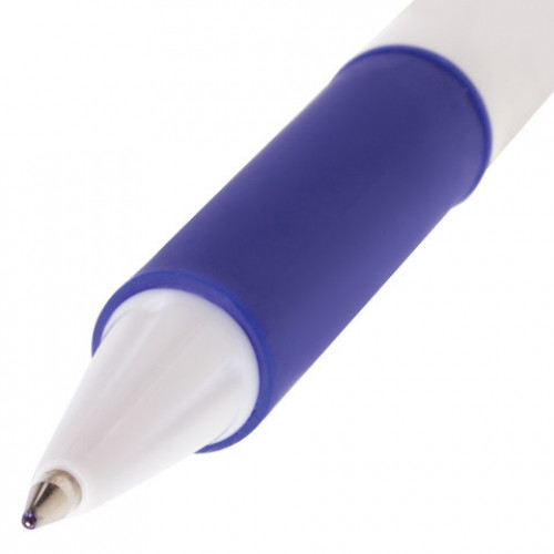 Ручка шариковая автоматическая с грипом BRAUBERG Blank, СИНЯЯ, корпус белый, узел 0,7 мм, линия письма 0,35 мм, 141153
