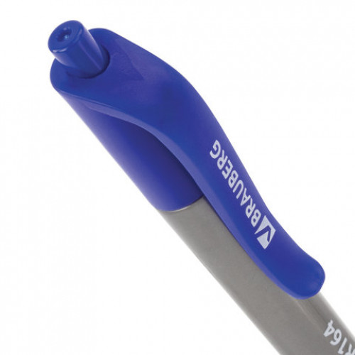 Ручка шариковая масляная автоматическая BRAUBERG Extra Glide R-Grip Grey, СИНЯЯ, узел 0,7 мм, линия письма 0,35 мм, 142931