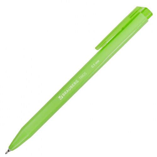 Ручка шариковая автоматическая BRAUBERG TRIOS BRIGHT COLOR, корпус ассорти, СИНЯЯ, пишущий узел 0,5 мм, линия письма 0,3 мм, 144497