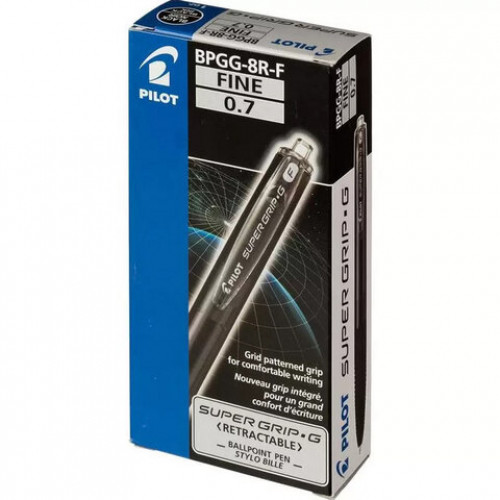 Ручка шариковая автоматическая с грипом PILOT Super Grip G, ЧЕРНАЯ, линия 0,21мм, BPGG-8R-F B