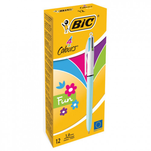 Ручка шариковая автоматическая BIC 4 Colours, 4 цвета (голубой,фиолетовый, розовый, салатовый), узел 1 мм, линия письма 0,32 мм, 887777