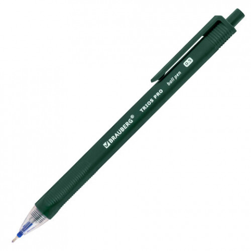 Ручка шариковая автоматическая BRAUBERG TRIOS PRO COLOR, СИНЯЯ, трехгранный корпус, пишущий узел 0,5 мм, линия письма 0,35 мм, 144464