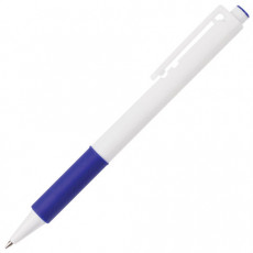 Ручка шариковая автоматическая с грипом BRAUBERG Blank, СИНЯЯ, корпус белый, узел 0,7 мм, линия письма 0,35 мм, 141153