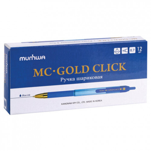 Ручка шариковая масляная автоматическая MUNHWA MC Gold Click, СИНЯЯ, узел 0,7 мм, GC07-02