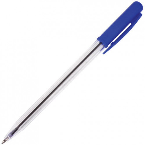 Ручка шариковая автоматическая STAFF Basic, СИНЯЯ, корпус прозрачный, узел 0,8 мм, линия письма 0,4 мм, 141673