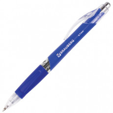 Ручка шариковая автоматическая с грипом BRAUBERG Rave, СИНЯЯ, корпус синий, узел 0,7 мм, линия письма 0,35 мм, 141068