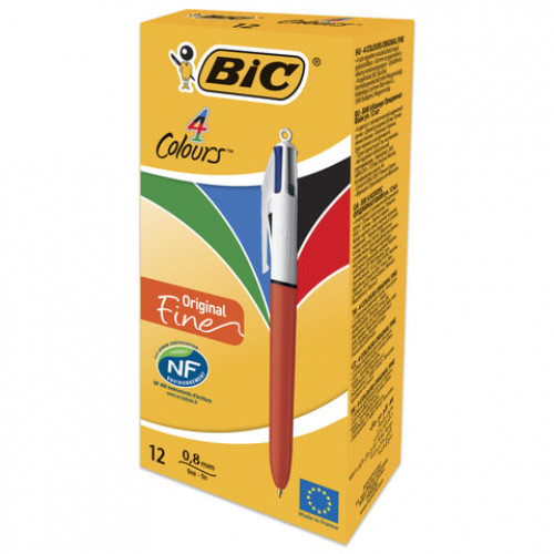 Ручка шариковая автоматическая BIC 4 Colours, 4 цвета (синий, черный, красный, зеленый), узел 0,8 мм, линия письма 0,3 мм, 889971