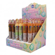 Ручка многоцветная с топпером шариковая 10 ЦВЕТОВ Капибара, ассорти, линия 0,5 мм, 77427