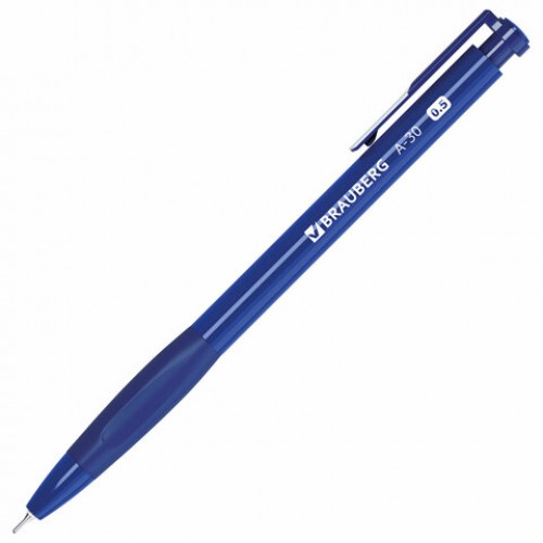 Ручка шариковая автоматическая BRAUBERG A-30 WRITING 3.0, СИНЯЯ, пишущий узел 0,5 мм, линия письма 0,25 мм, 144339
