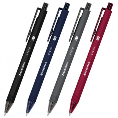 Ручка шариковая автоматическая BRAUBERG VIVID, корпус soft-touch, СИНЯЯ, пишущий узел 0,7 мм, линия письма 0,35 мм, 144407