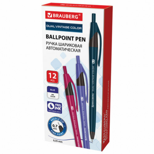 Ручка шариковая масляная автоматическая BRAUBERG DUAL VINTAGE COLOR, СИНЯЯ, пишущий узел 0,7 мм, линия письма 0,35 мм, 144328