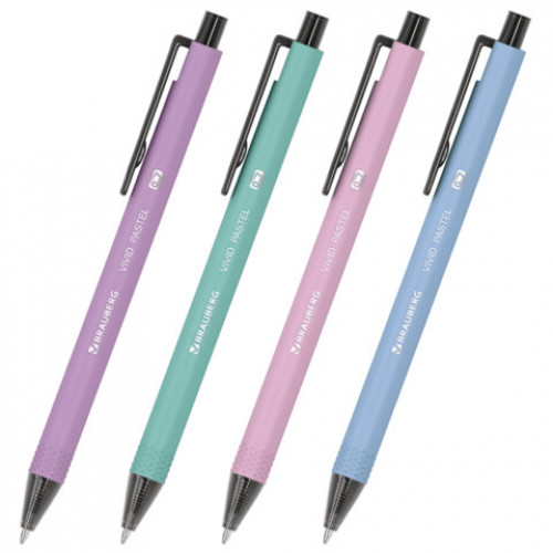 Ручка шариковая автоматическая BRAUBERG VIVID PASTEL, корпус soft-touch, СИНЯЯ, пишущий узел 0,7 мм, линия письма 0,35 мм, 144404