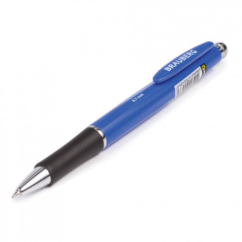 Ручка шариковая автоматическая с грипом BRAUBERG Fast, СИНЯЯ, корпус синий, узел 0,7 мм, линия письма 0,35 мм, 140589
