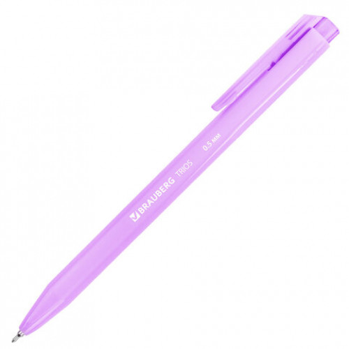 Ручка шариковая автоматическая BRAUBERG TRIOS PASTEL COLOR, СИНЯЯ, корпус ассорти, пишущий узел 0,5 мм, линия письма 0,3 мм, 144496