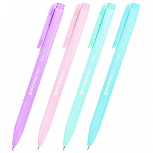 Ручка шариковая автоматическая BRAUBERG TRIOS PASTEL COLOR, СИНЯЯ, корпус ассорти, пишущий узел 0,5 мм, линия письма 0,3 мм, 144496