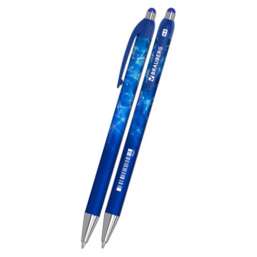 Ручка шариковая автоматическая BRAUBERG Metropolis, СИНЯЯ, корпус синий, пишущий узел 0,5 мм, линия письма 0,3 мм, 144221