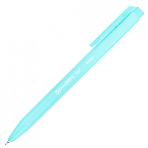 Ручка шариковая автоматическая BRAUBERG TRIOS PASTEL COLOR, СИНЯЯ, корпус ассорти, пишущий узел 0,5 мм, линия письма 0,3 мм, 144496