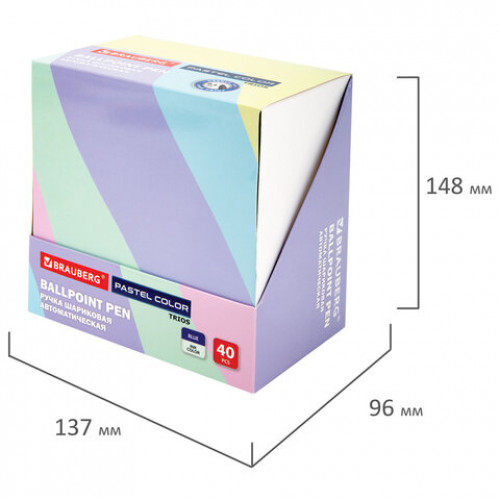 Ручка шариковая автоматическая BRAUBERG TRIOS PASTEL COLOR, СИНЯЯ, корпус ассорти, пишущий узел 0,5 мм, линия письма 0,3 мм, 144496
