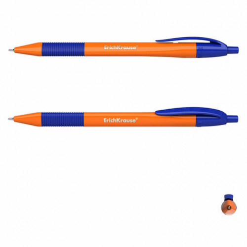 Ручка шариковая масляная автоматическая с грипом ERICH KRAUSE U-209 Orange, СИНЯЯ, узел 1,0 мм, линия письма 0,3 мм, 47593