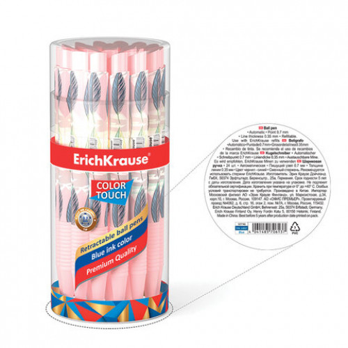 Ручка шариковая автоматическая ERICH KRAUSE ColorTouch Flora, СИНЯЯ, узел 0,7 мм, линия письма 0,35 мм, 50746