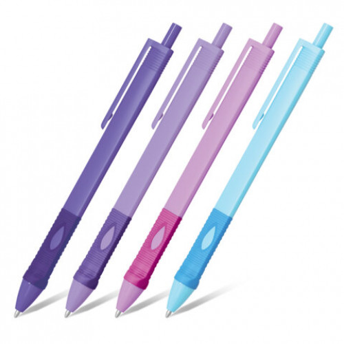 Ручка шариковая автомат. эргономичная с грипом STAFF Profit 500 PASTEL COLOR, СИНЯЯ, узел 0,7 мм, линия письма 0,35 мм, 144492