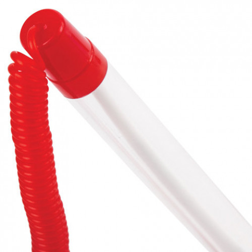Ручка шариковая настольная BRAUBERG Стенд-Пен, СИНЯЯ, пружинка, корпус красный, линия письма 0,5 мм, 141349