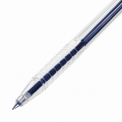 Ручка шариковая настольная BRAUBERG Counter Pen, СИНЯЯ, пружинка, корпус серебристый, 0,5 мм, 143258