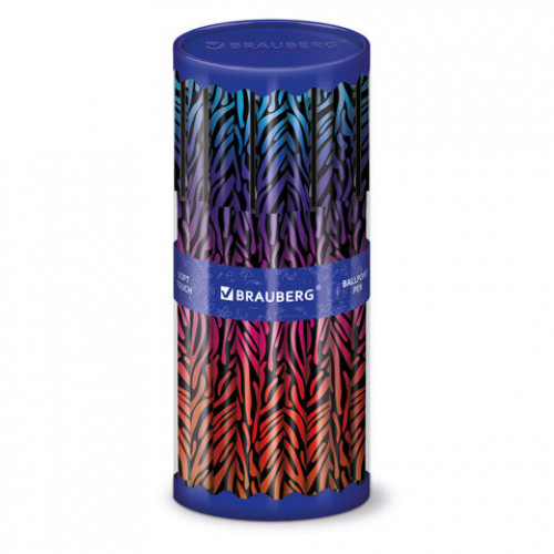 Ручка шариковая BRAUBERG SOFT TOUCH GRIP NEON ZEBRA, СИНЯЯ, мягкое покрытие, узел 0,7 мм, 143721