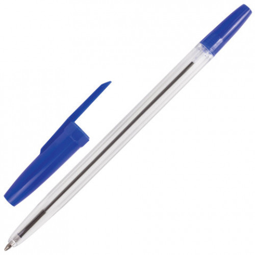 Ручка шариковая BRAUBERG Line, СИНЯЯ, корпус прозрачный, узел 1 мм, линия письма 0,5 мм, 141097