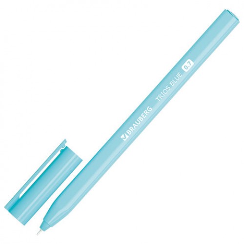 Ручка шариковая BRAUBERG TRIOS BLUE, СИНЯЯ, трехгранная, корпус голубой, игольчатый узел 0,7 мм, линия 0,5 мм, 144158