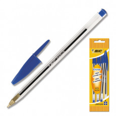 Ручки шариковые BIC, набор 4 шт., Cristal Original, пластиковая упаковка с европодвесом, синие, 8308601
