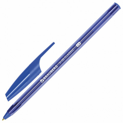 Ручки шариковые BRAUBERG X-30 CLASSIC, КОМПЛЕКТ 12 ШТ., СИНИЕ, пишущий узел 1 мм, линия письма 0,5 мм, 144332