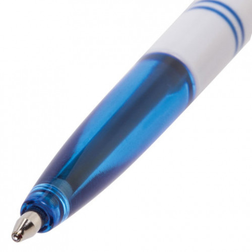 Ручка шариковая BRAUBERG Офисная, СИНЯЯ, корпус белый, узел 1 мм, линия письма 0,5 мм, 140662