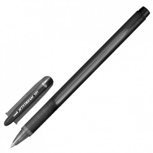 Ручка шариковая масляная с грипом UNI (Япония) JetStream, ЧЕРНАЯ, корпус черный, узел 0,7 мм, линия письма 0,35 мм, SX-101-07 BLACK