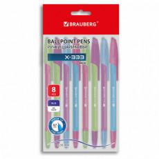 Ручки шариковые BRAUBERG X-333 NEON MIX, НАБОР 8 ШТУК, СИНИЕ, узел 0,7 мм, линия 0,35 мм, 144536