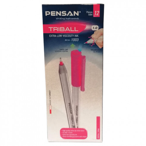 Ручка шариковая масляная PENSAN Triball, РОЗОВАЯ, трехгранная, узел 1 мм, линия письма 0,5 мм, 1003/12