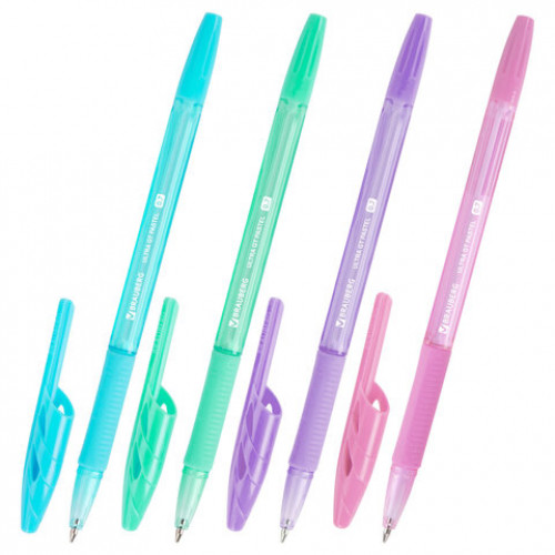 Ручки шариковые с грипом BRAUBERG ULTRA GT PASTEL, НАБОР 4 ШТУКИ, СИНИЕ, узел 0,7 мм, линия 0,35 мм, 144533