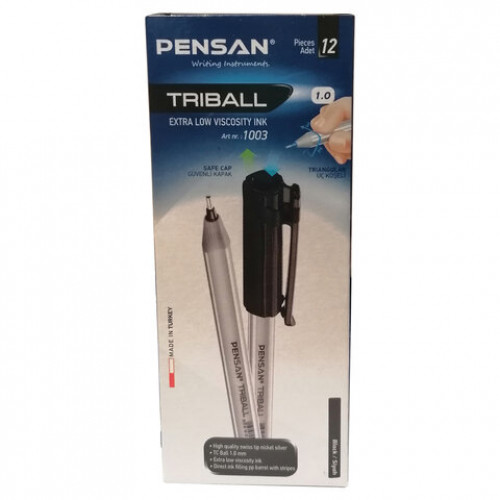 Ручка шариковая масляная PENSAN Triball, ЧЕРНАЯ, трехгранная, узел 1 мм, линия письма 0,5 мм, 1003/12