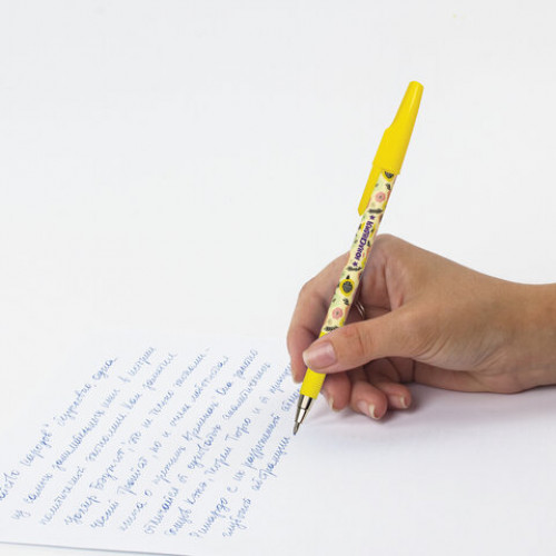 Ручка шариковая ЮНЛАНДИЯ FLOWERS, синяя, SOFT TOUCH покрытие, узел 0,7 мм, линия письма 0,35 мм, 143732