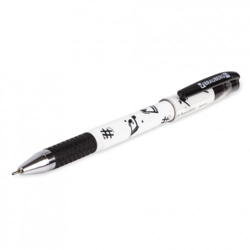 Ручка шариковая масляная с грипом BRAUBERG BLACK&WHITE Melody, СИНЯЯ, узел 0,7 мм, линия письма 0,35 мм, 142658